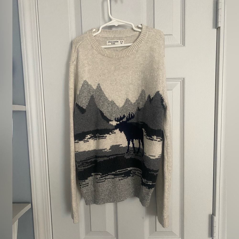 Abercrombie & Fitch boys Cream Marled Moose Crewneck Sweater
